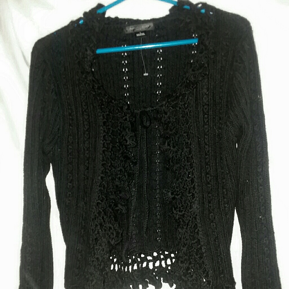 August Silk Black Crocheted Sweater